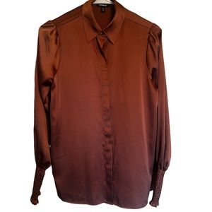 NWOT Express Satin Portofino Blouse Taupe Brown